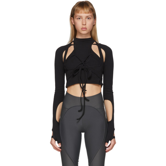 Black Asymmetric Cut Out Long Sleeve Crop Top