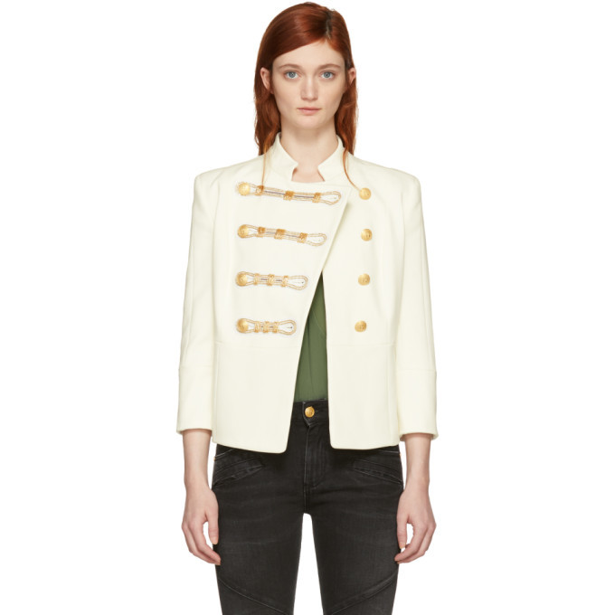Pierre Balmain White Detailed Double Breasted Blazer