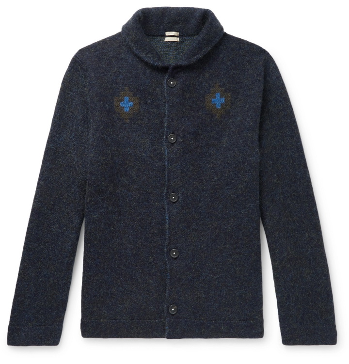 Photo: Massimo Alba - Slim-Fit Intarsia Cashmere, Mohair and Silk-Blend Cardigan - Blue