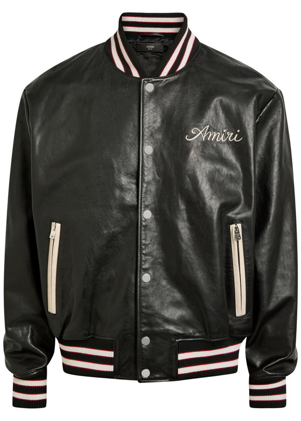 Photo: Amiri Club Amiri Appliquéd Leather Varsity Jacket Black