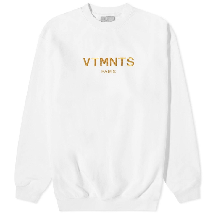 Photo: VTMNTS Men's Embroidered Logo Crew Sweat in White/Gold
