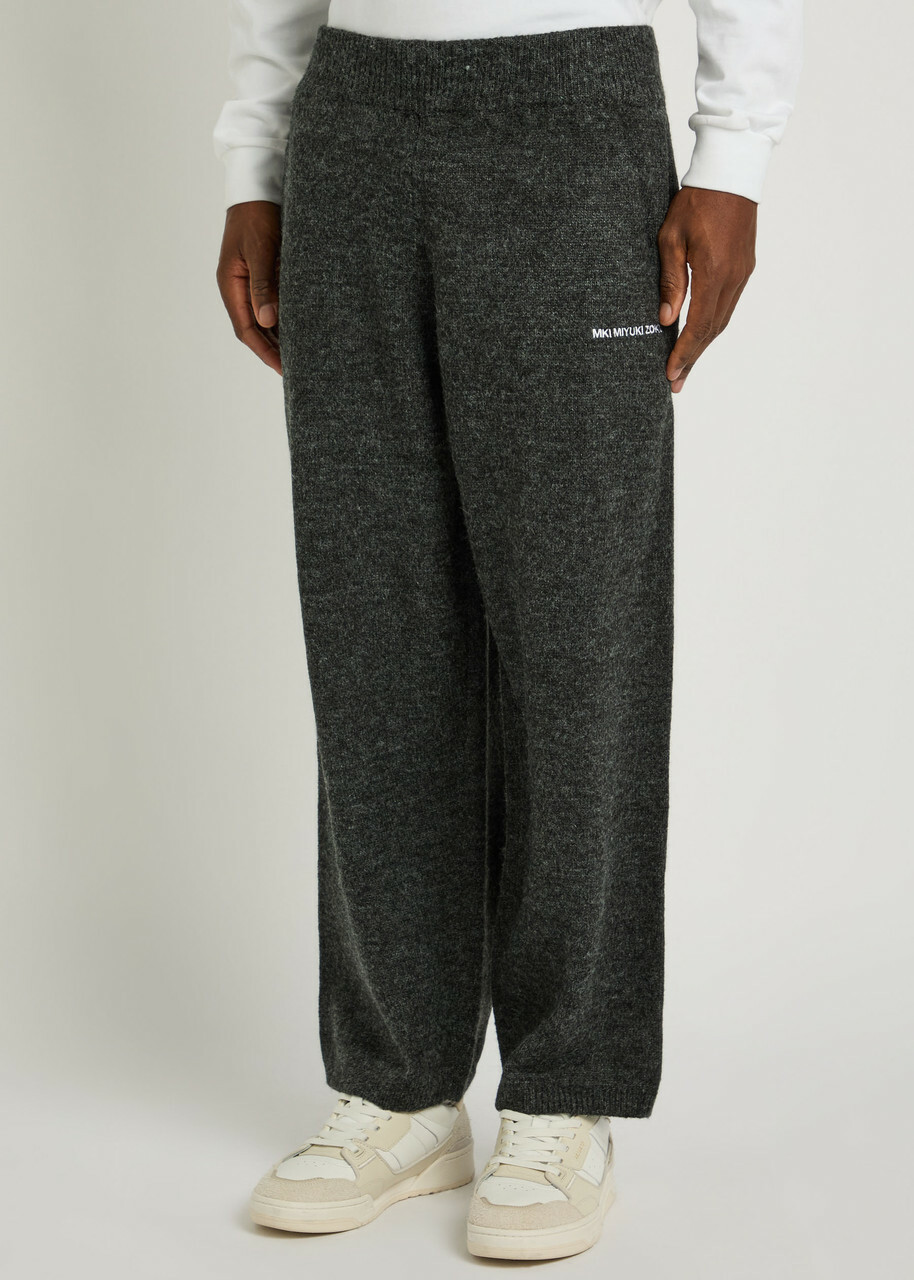 Mki Miyuki Zoku Logo-embroidered Brushed-knit Sweatpants Charcoal