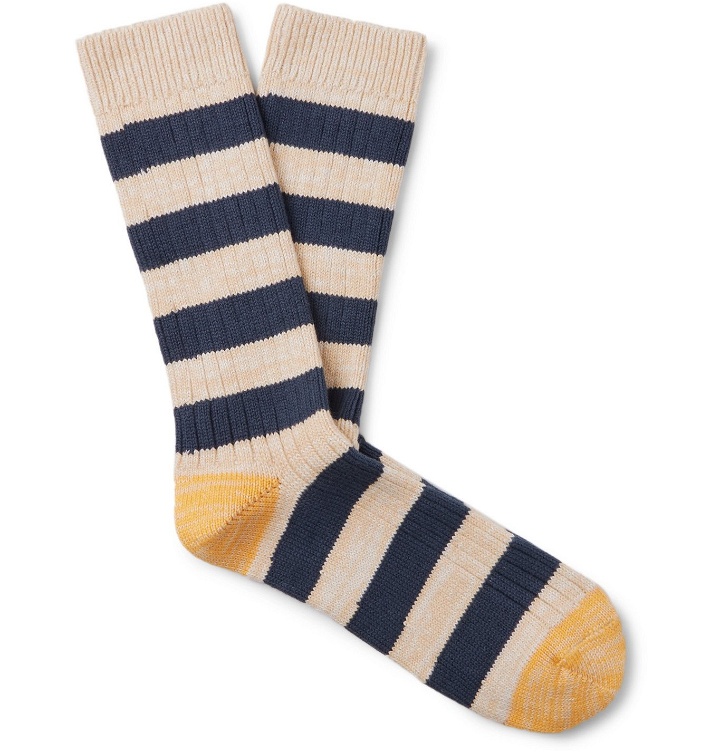 Photo: Thunders Love - Nautical Turn Striped Ribbed Cotton-Blend Socks - Multi