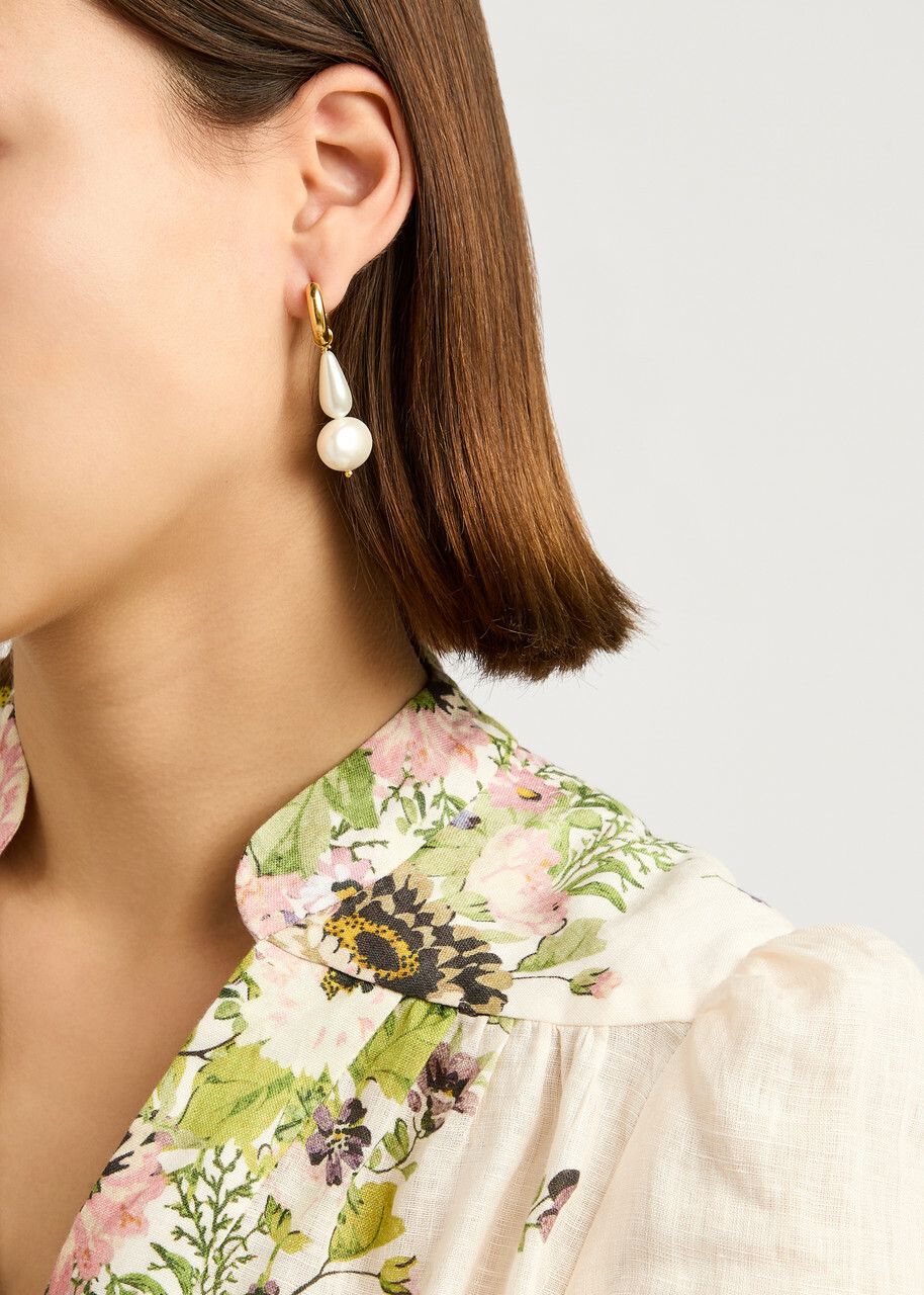 Timeless Pearly Asymmetric 24kt Gold-plated Hoop Earrings - Green - One Size