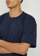 Saint Laurent Logo-embroidered Piqué Cotton-blend T-shirt Blue