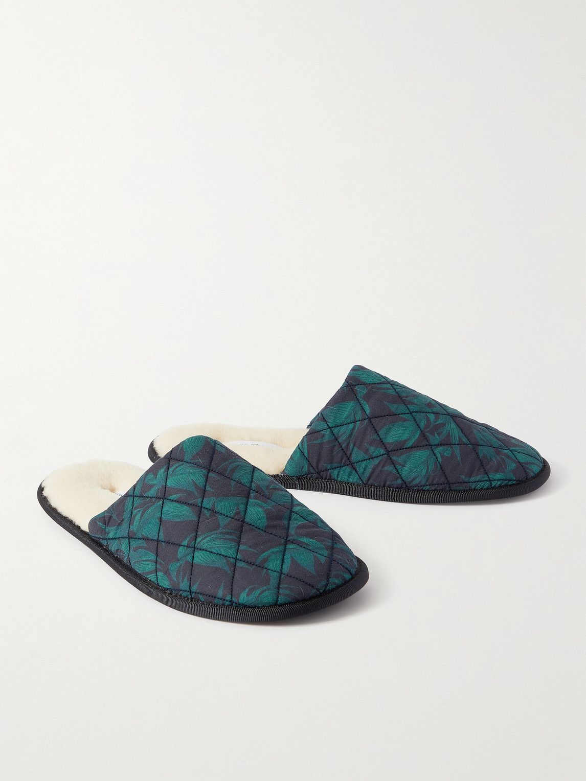 Desmond & Dempsey - Byron Wool-Lined Quilted Printed Cotton Slippers - Blue