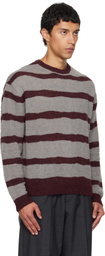 COOR Gray & Burgundy Hairy Stripe Knit Sweater