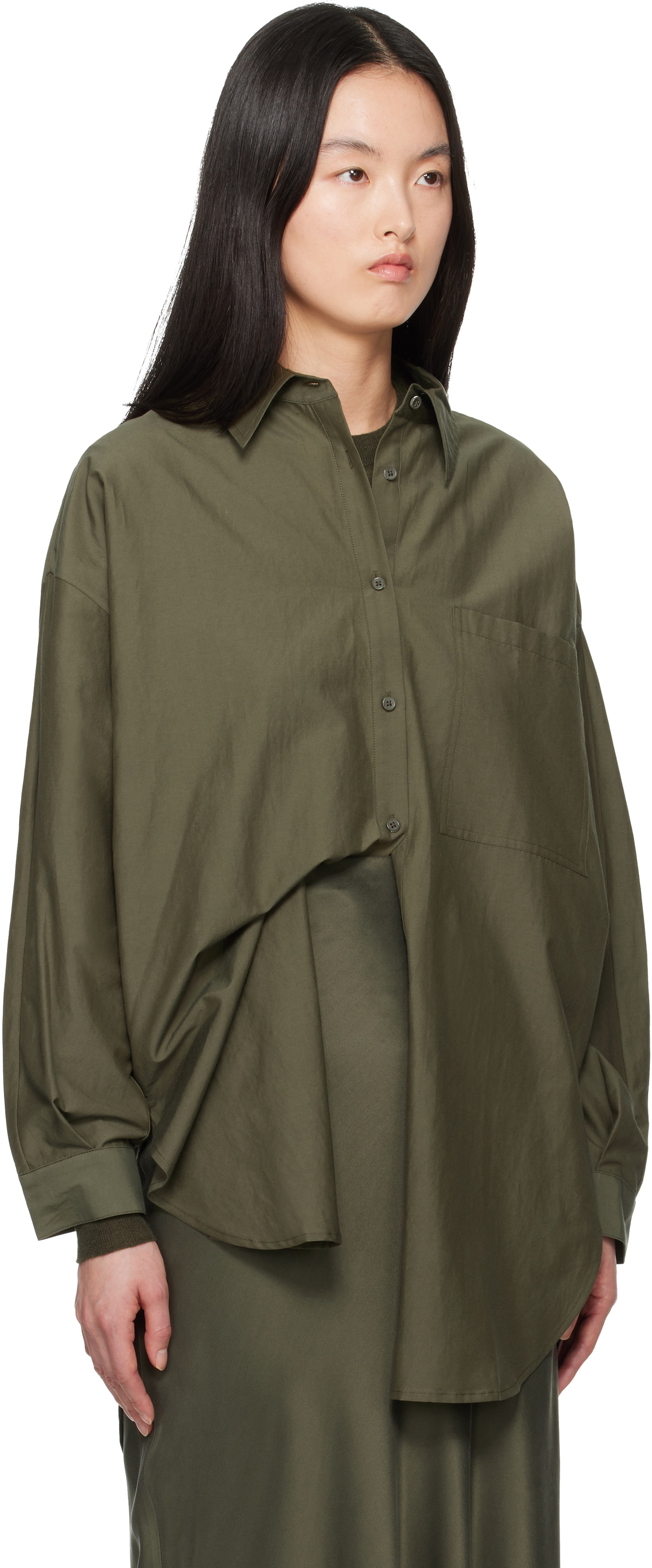 Silk Laundry Green Cotton Silk Round Shirt