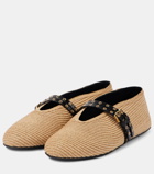 Alaïa Leather-trimmed paper straw flats