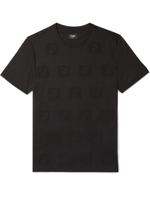 Photo: FENDI - Logo-Embroidered Cotton-Jersey T-Shirt - Black