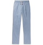 Brunello Cucinelli - Tapered Stretch-Cotton Twill Drawstring Trousers - Blue