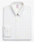 Brooks Brothers Men's Stretch Madison Relaxed-Fit Dress Shirt, Non-Iron Poplin Button-Down Collar Double-Grid Check | Yellow