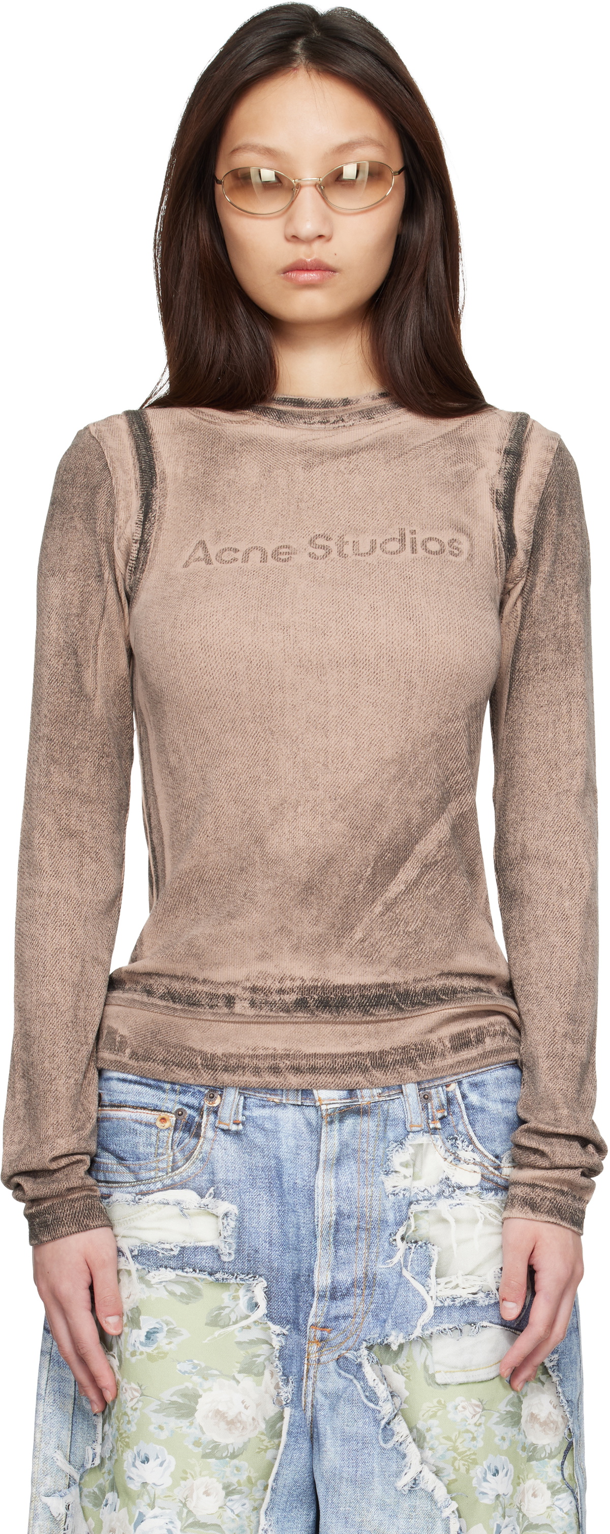 Acne Studios Beige Layered Printed T-shirt