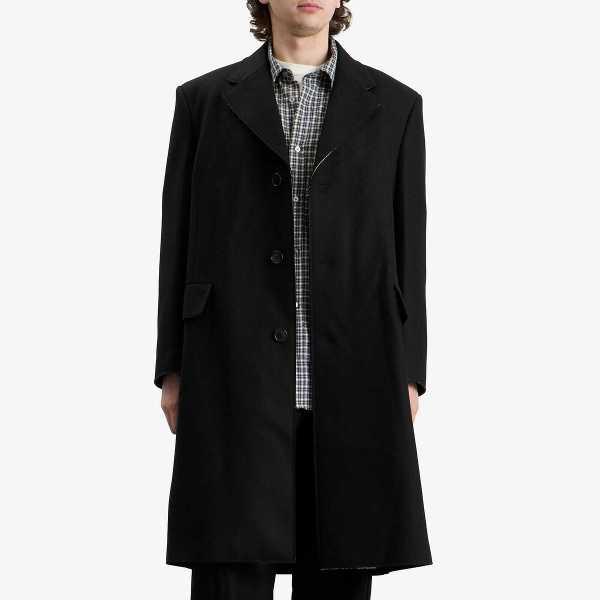 MM6 Maison Margiela Men's Wool Overcoat in Black