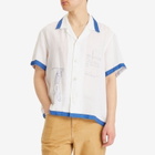 BODE Men's Club Champion Short Sleeve Shirt in White Blue