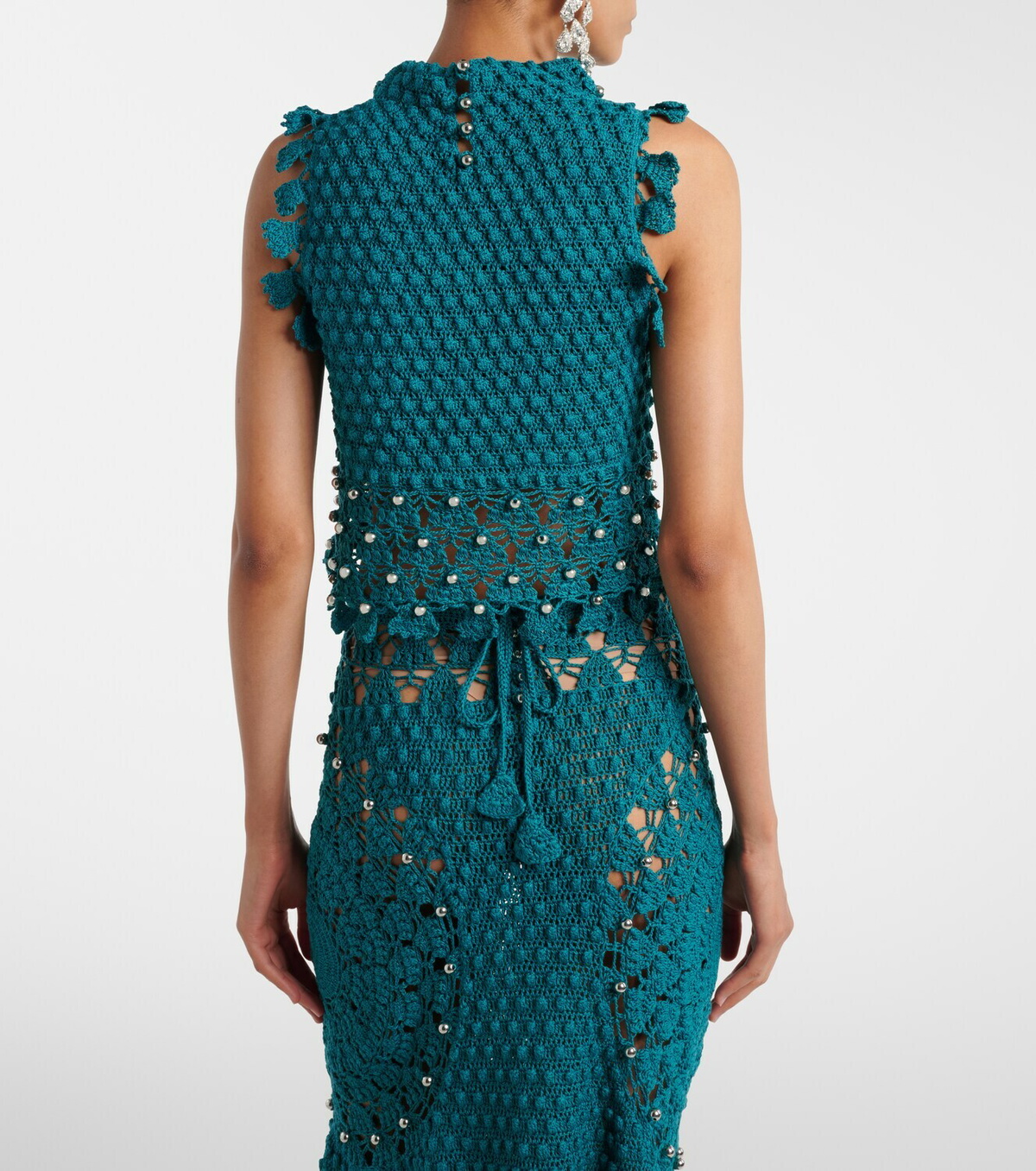 Rabanne Embellished cotton crochet top