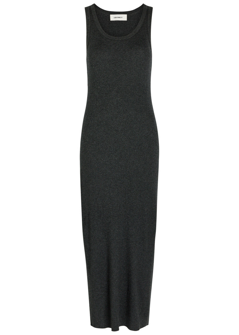 Lisa Yang Lexie Cotton and Cashmere-blend Midi Dress Grey