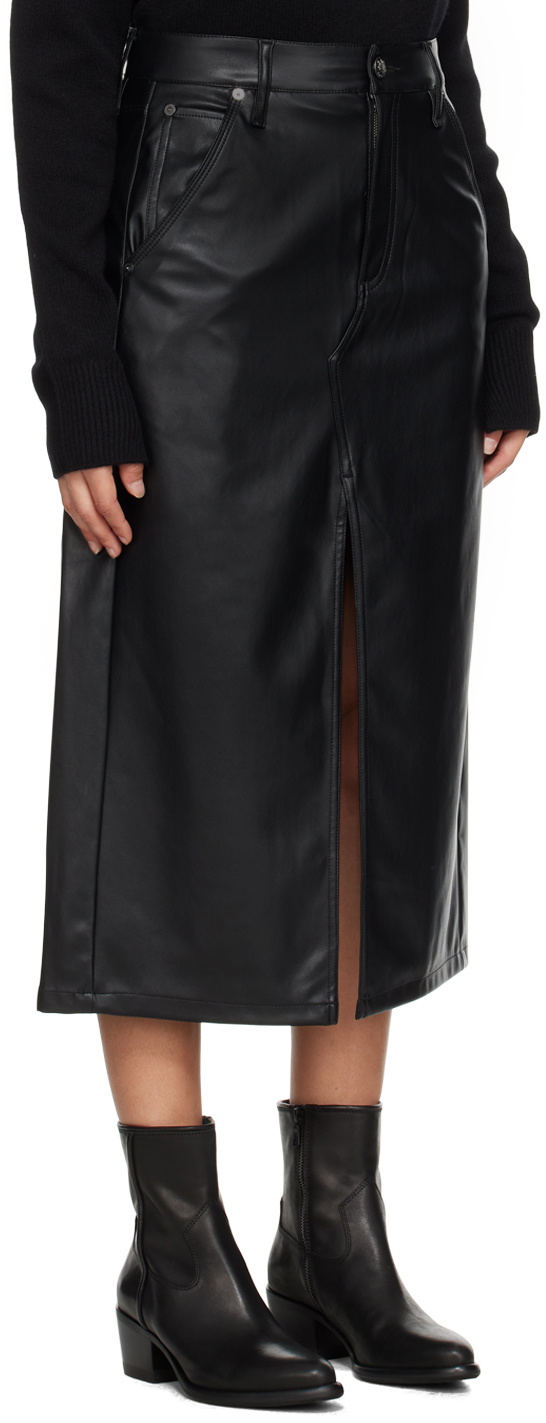 rag & bone Black Sid Faux-Leather Midi Skirt