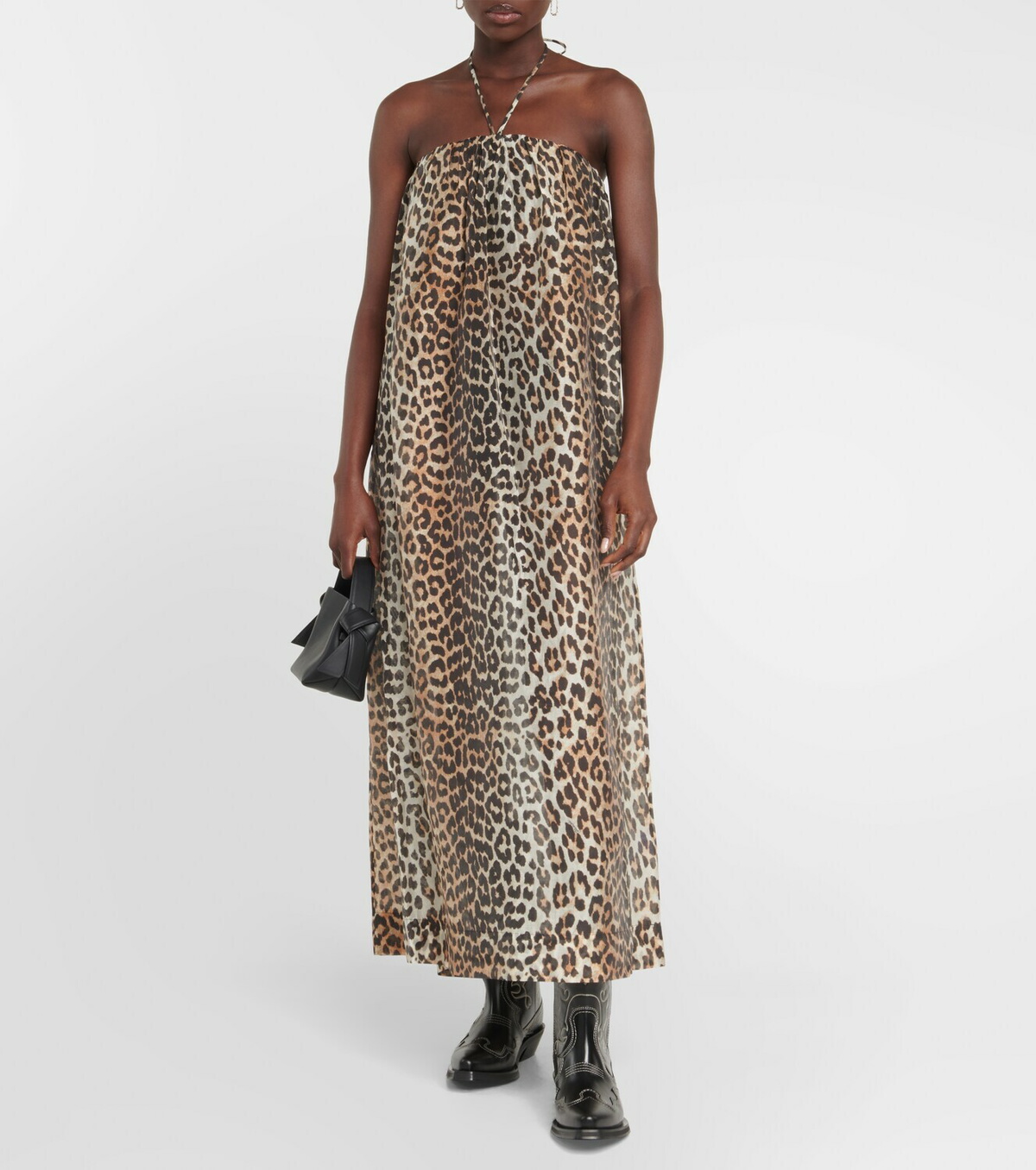 Ganni leopard mesh maxi clearance dress