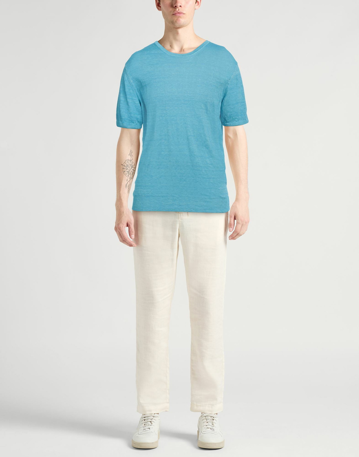 120% Lino Mens Sweater Azure