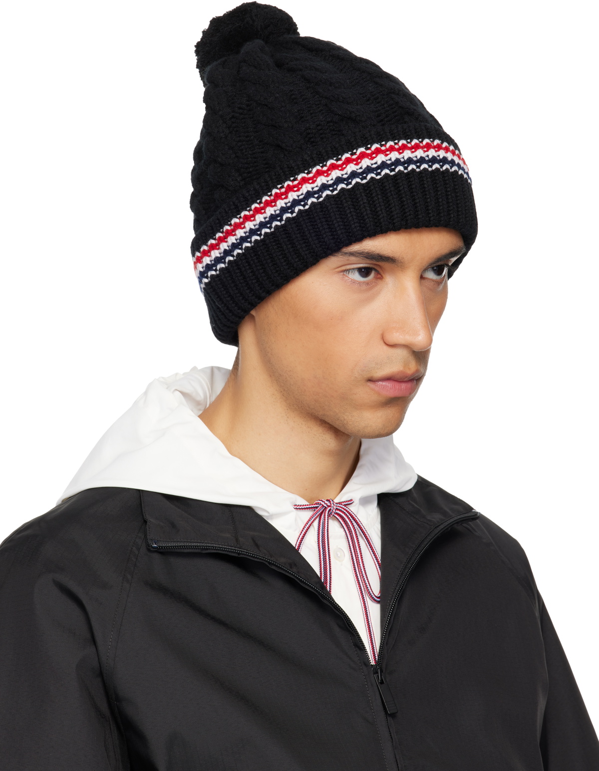 Thom Browne Black Cashmere Baby Cable Stitch Pom Pom Beanie