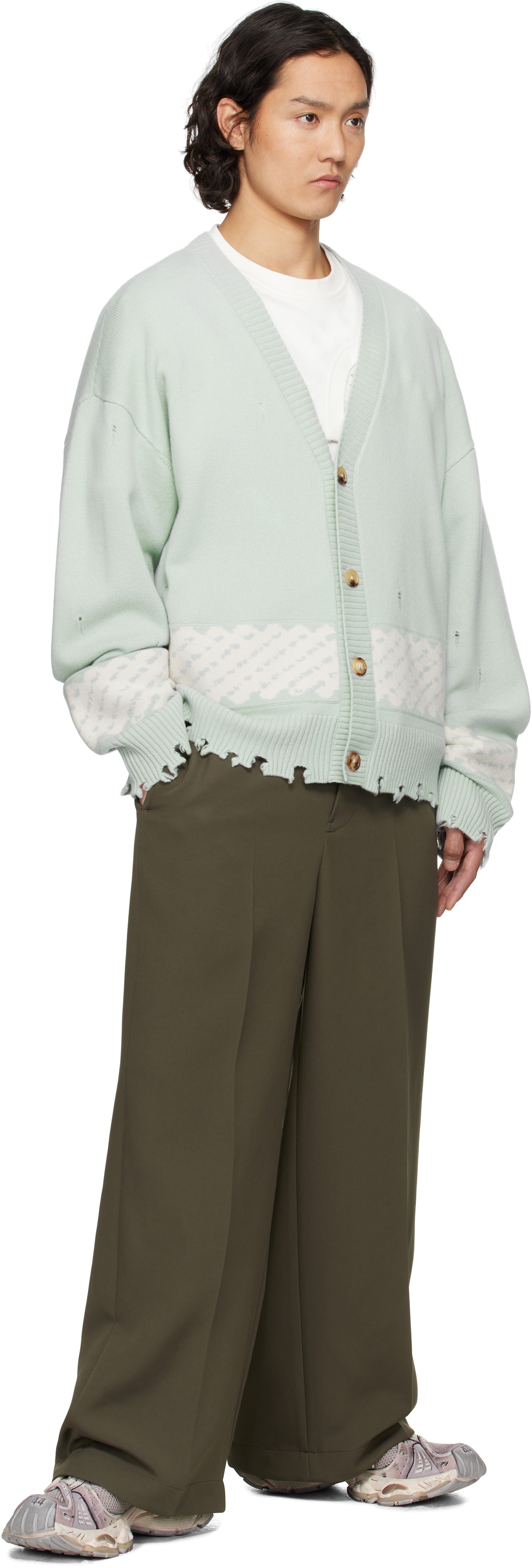 Feng Chen Wang Green Yu Zu Xie Ripped Jacquard Cardigan Feng