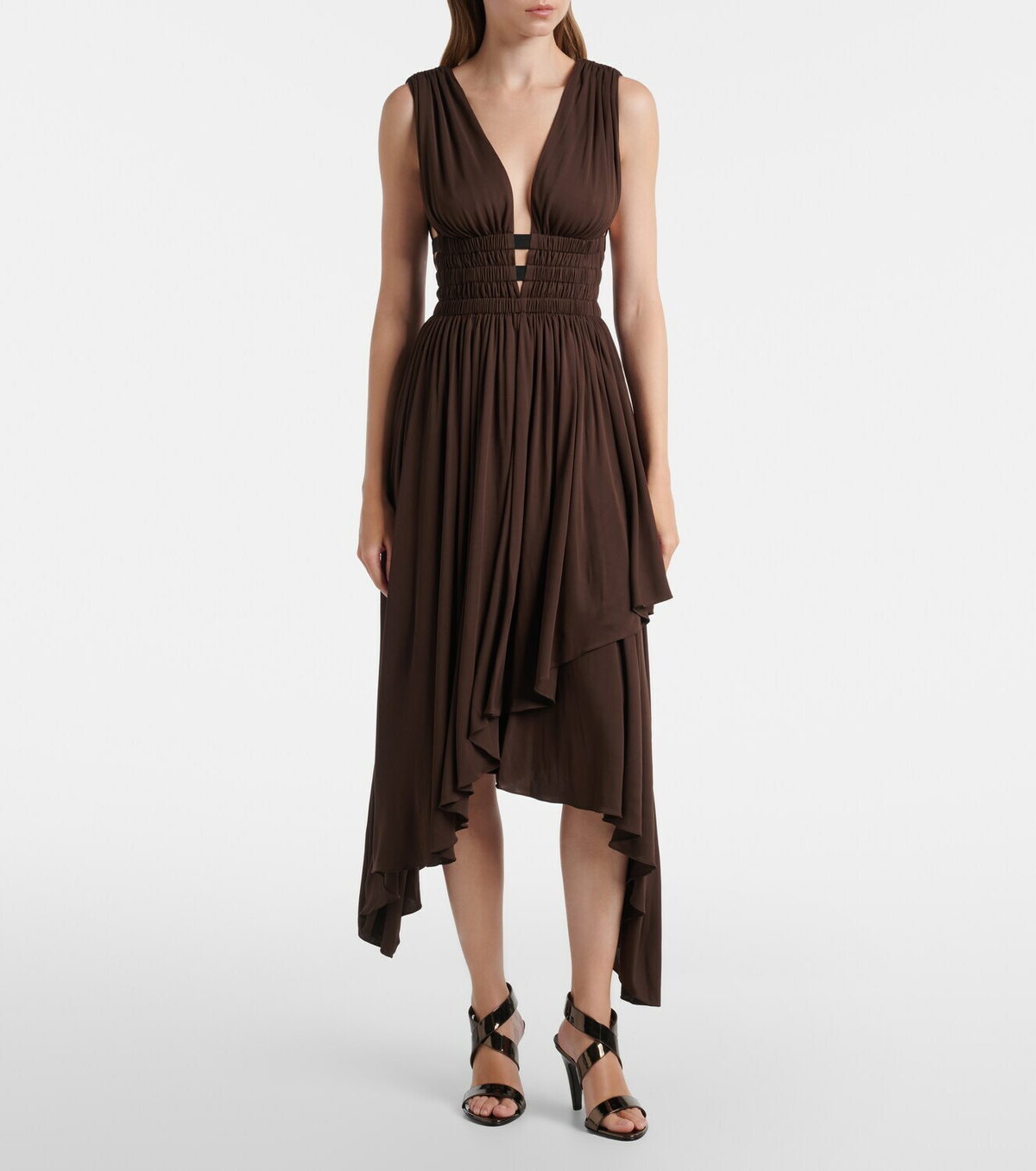 Alaïa Deesse asymmetric jersey midi dress