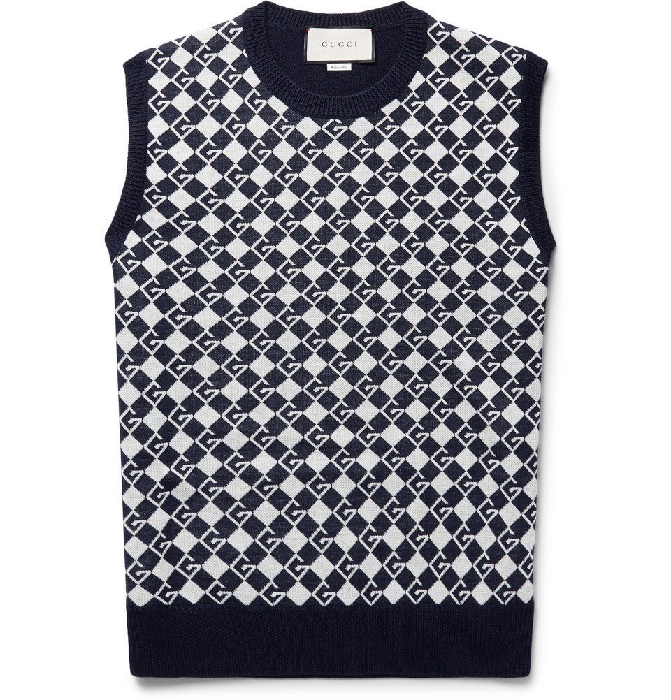 Gucci - Logo-Jacquard Wool Sweater Vest - Midnight blue Gucci