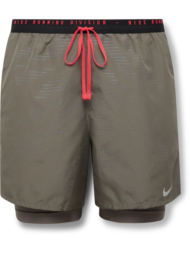 Photo: Nike Running - Run Division Flex Stride 2-In-1 Dri-FIT and Ripstop-Jersey Drawstring Shorts - Gray