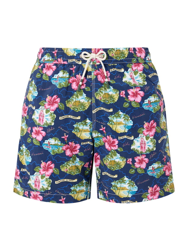 Photo: Hartford - Straight-Leg Mid-Length Printed Swim Shorts - Blue