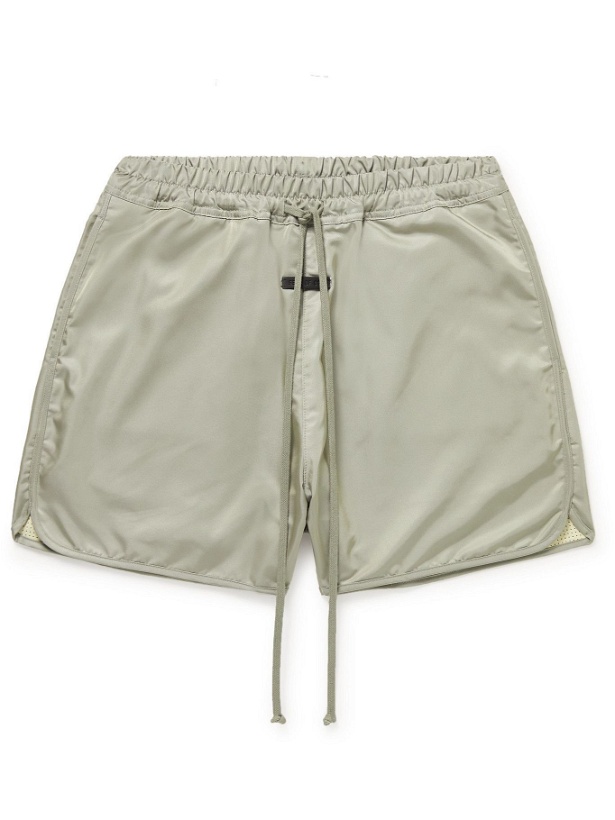 Photo: Fear of God - Wide-Leg Logo-Appliquéd Iridescent Nylon Drawstring Shorts - Gray