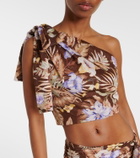 Zimmermann Coco floral one-shoulder cotton top