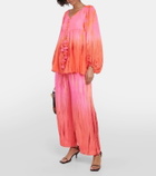 Anna Kosturova Balloon-sleeve tie-dyed pompom silk top