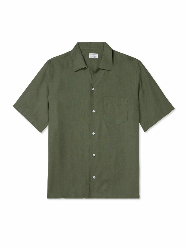 Photo: Kingsman - Drake's Convertible-Collar Linen Shirt - Green