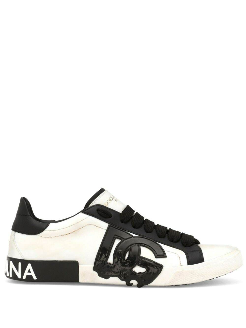 Dolce & Gabbana White Black Leather Portofino Sneaker Shoes main image 1