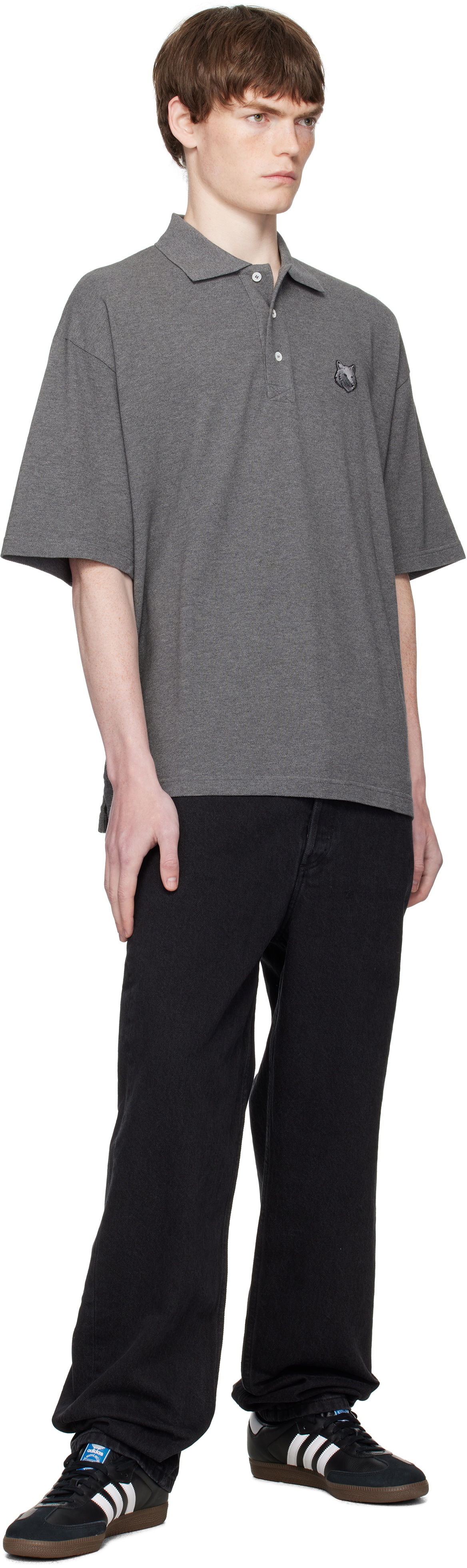 Maison Kitsuné Gray Bold Fox Head Patch Oversize Polo Maison Kitsune