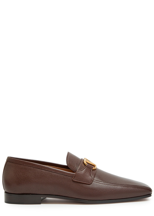 Photo: Valentino Garavani Vlogo Grained Leather Loafers Brown
