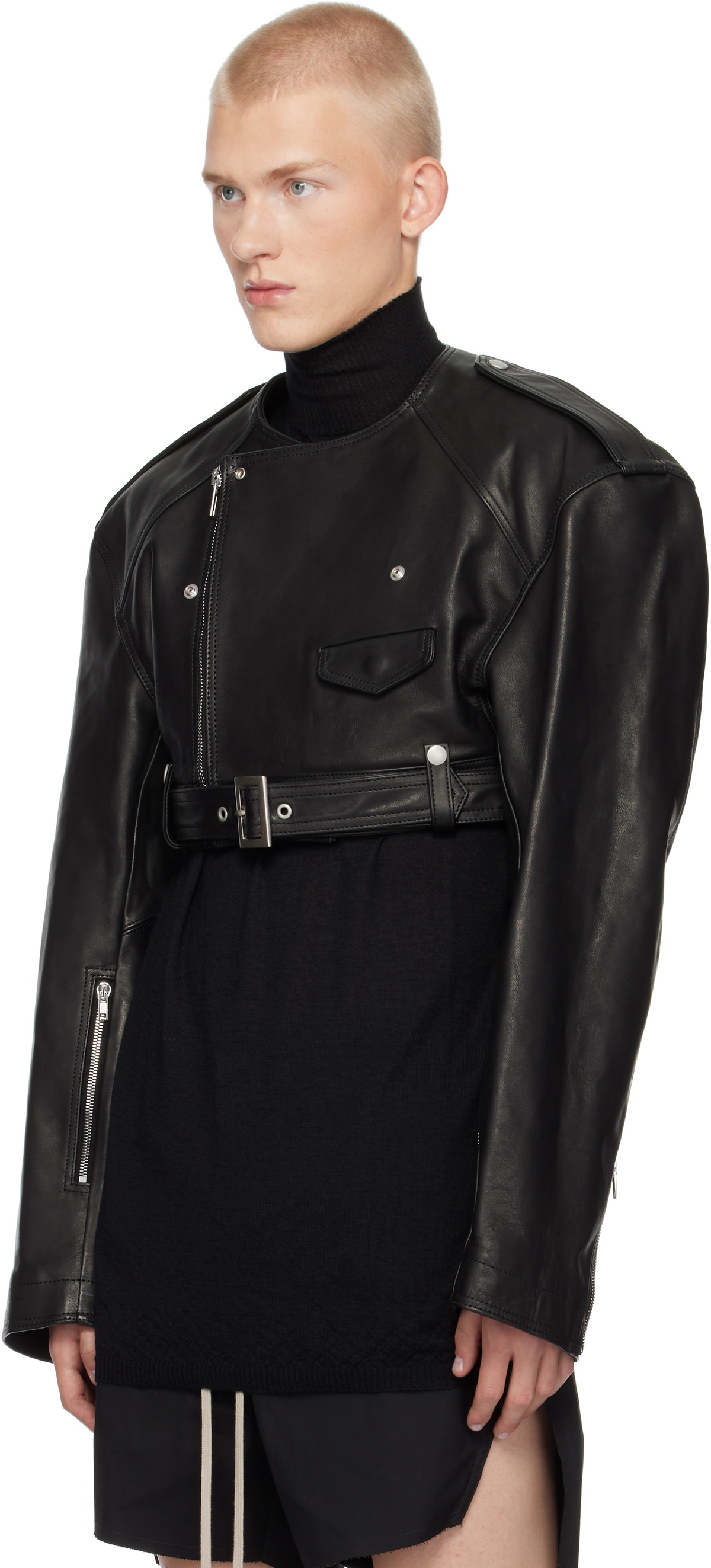 Rick Owens Black Porterville Micro Leather Biker Jacket Rick Owens