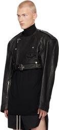 Rick Owens Black Porterville Micro Leather Biker Jacket