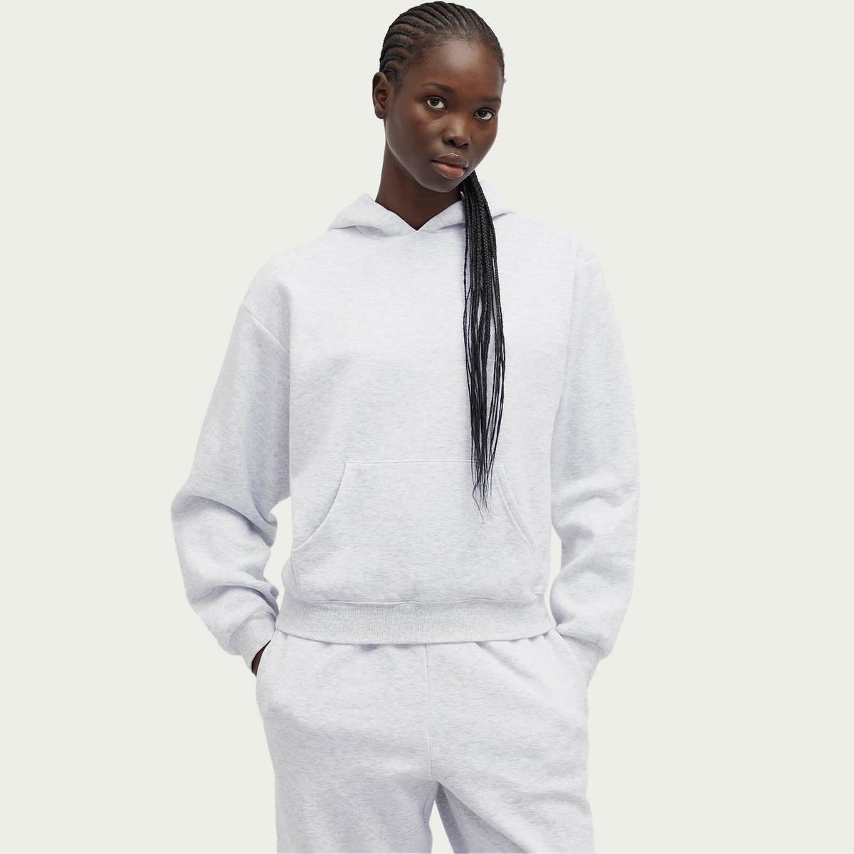 SKIMS Women's Cotton Fleece Classic Pullover Hoodie in Light Heather Grey