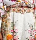 Camilla Floral high-rise belted linen shorts