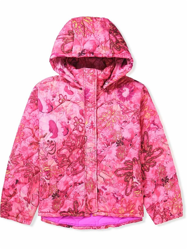 Photo: Collina Strada - Valley Quilted Padded Printed Shell Hooded Jacket - Pink