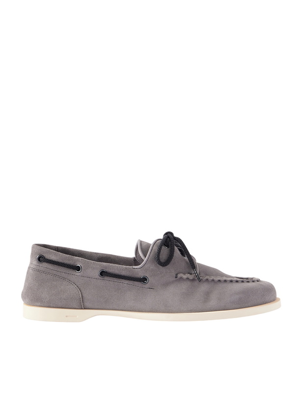 Photo: John Lobb - Foil Suede Boat Shoes - Gray
