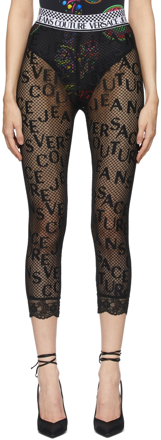 Black Graphic Leggings by Versace Jeans Couture on Sale