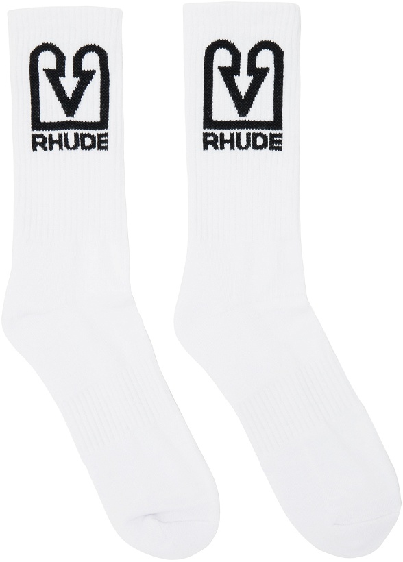 Photo: Rhude White & Black Bank Logo Socks