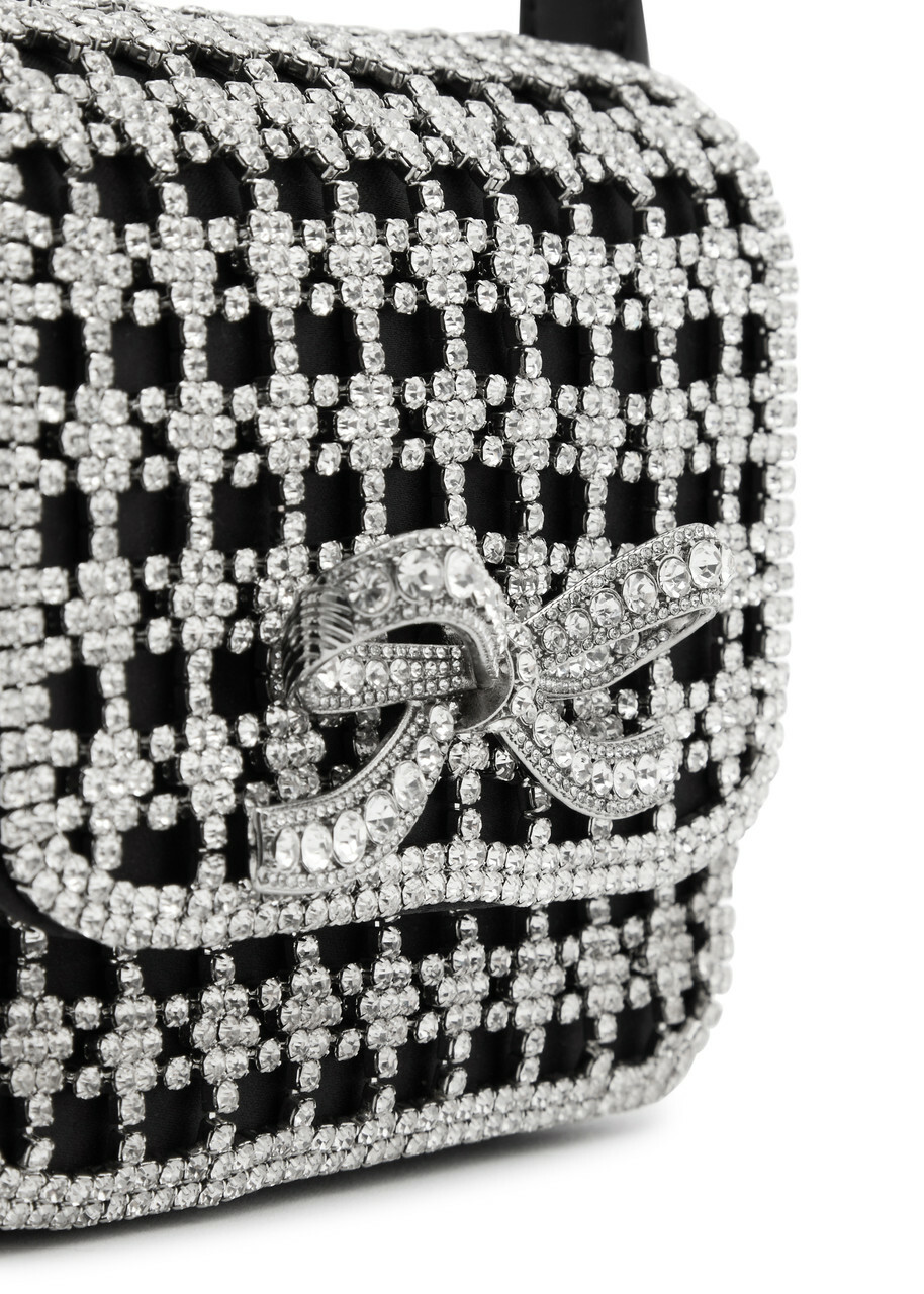 Self-portrait Micro Crystal-embellished Satin and Leather top Handle bag - Black - One Size