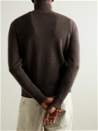 Purdey - Leather-Trimmed Cashmere Half-Zip Sweater - Brown
