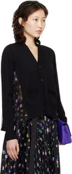 sacai Black Floral Print Cotton Knit Cardigan