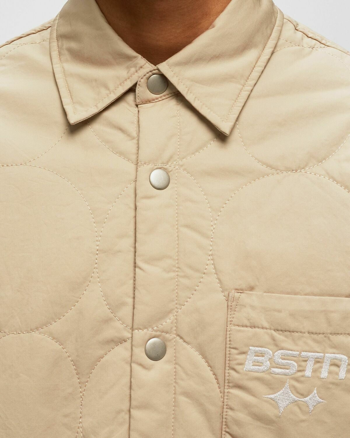 Bstn Brand Logo Pattern Quilted Overshirt Beige - Mens - Overshirts
