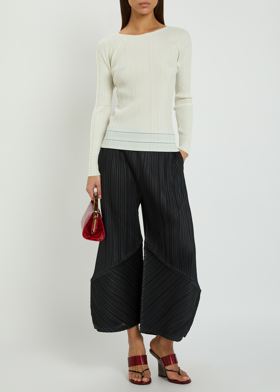 Pleats Please Issey Miyake Pleated Wide-leg Cropped Woven Trousers Black